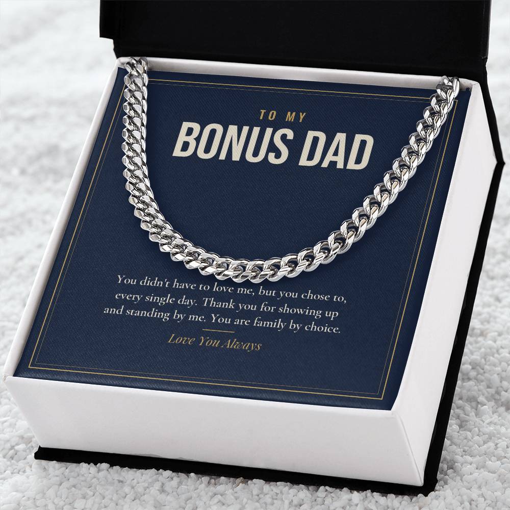 Cuban link chain for Bonus Dad, stainless steel in standard box on fur
