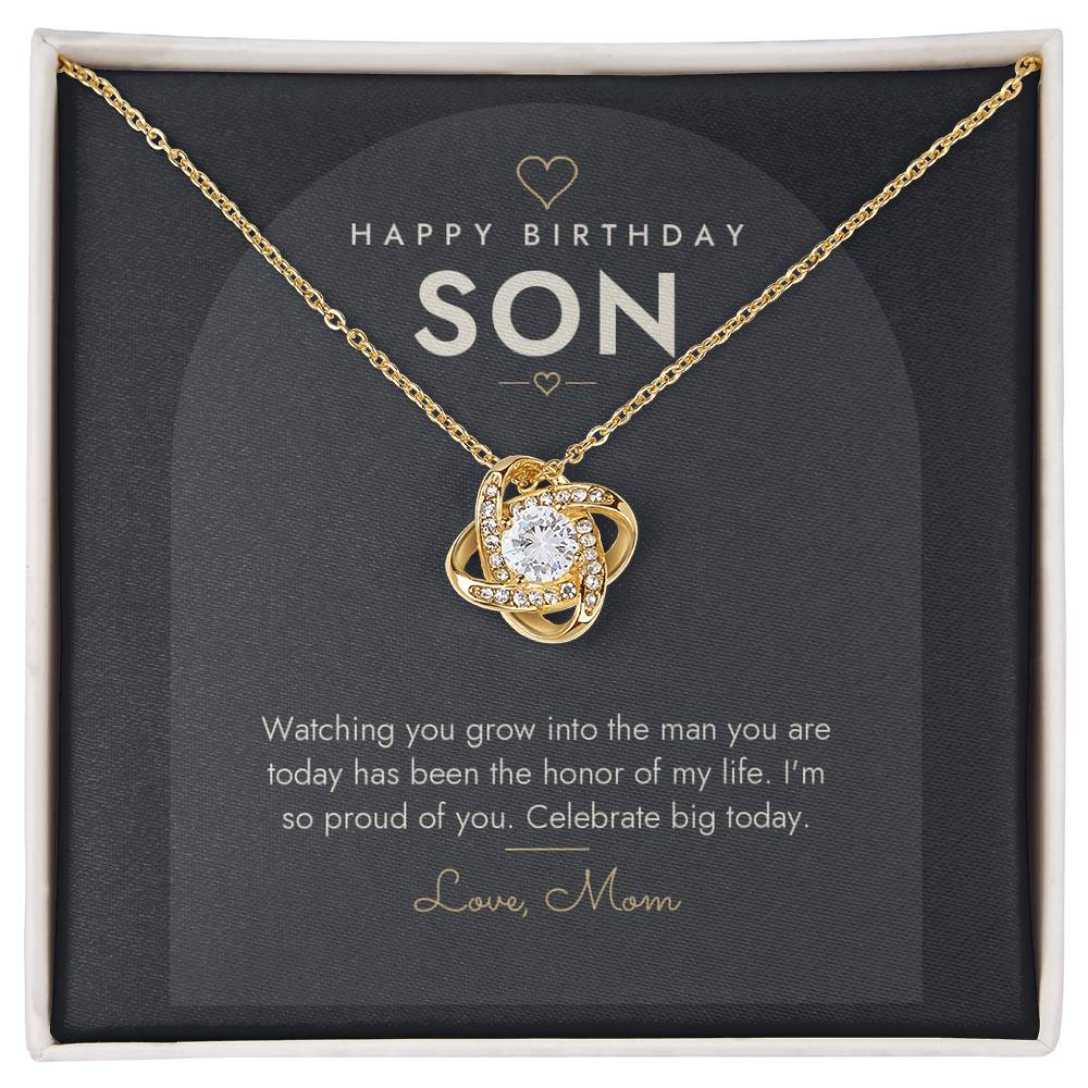 Birthday Love Knot Necklace for Son – Modern Card