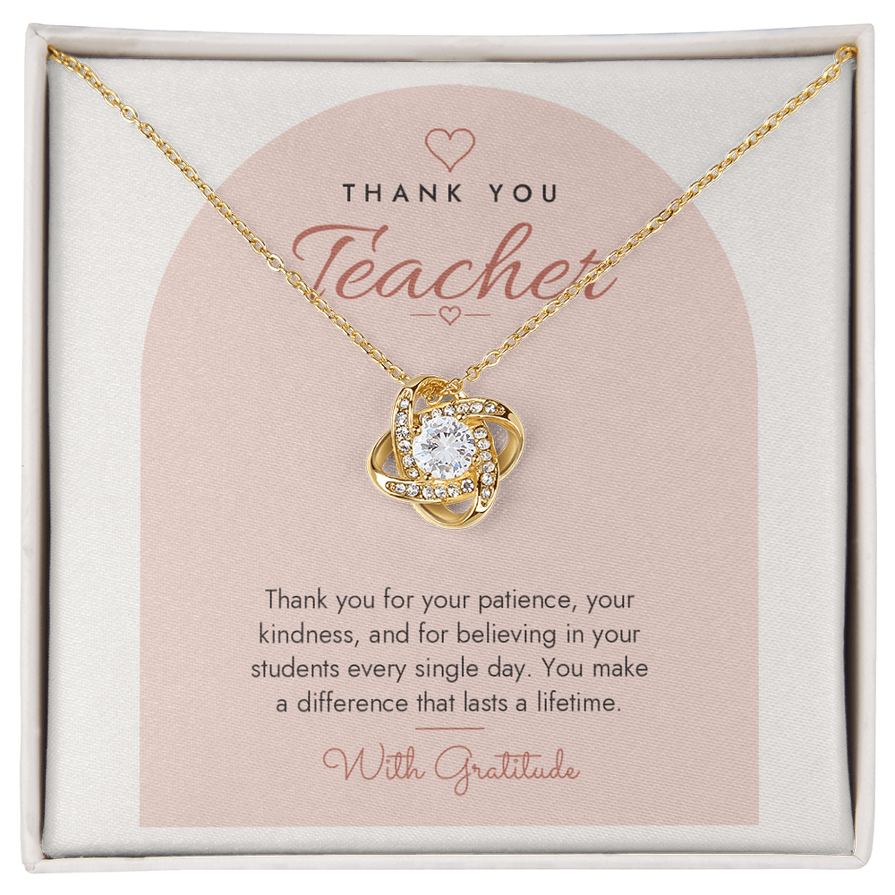 Thank You Love Knot Necklace for Teacher – Modern Card