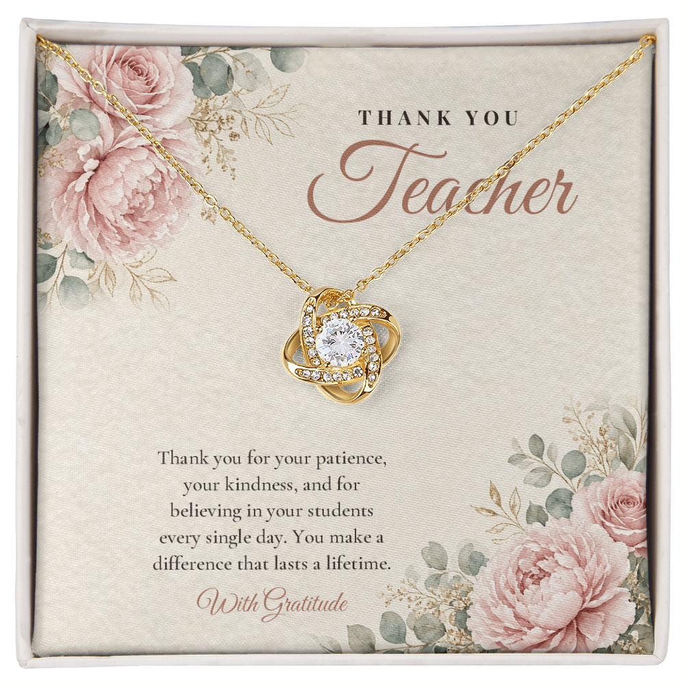 Thank You Love Knot Necklace for Teacher