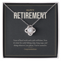 14K white gold finish Retirement Love Knot necklace for Him on "Happy Retirement" message card in standard gift box