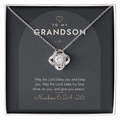 14K white gold finish Christian Love Knot necklace for Grandson on "To My Grandson" Numbers 6:24-26 modern message card in two-tone standard gift box