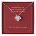 Christmas Love Knot necklace for granddaughter from Grandpa in white gold finish on Favorite Memories message card