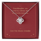 Christmas Love Knot necklace for granddaughter from Grandpa in white gold finish on Favorite Memories message card