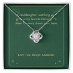 Christmas Love Knot necklace for granddaughter from Grandma in white gold finish on Favorite Blessing message card