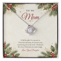 Love Knot necklace for Mom from Daughter laid on classic "The Greatest Gift" message card