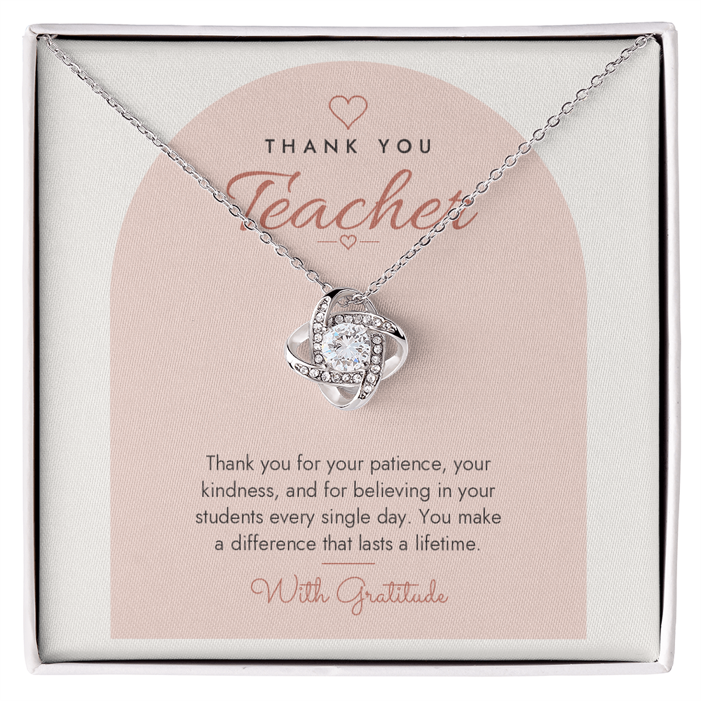 Thank You Love Knot Necklace for Teacher – Modern Card