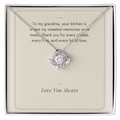Love Knot necklace for Grandma in white gold finish on Sweetest Memories message card