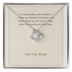 Love Knot necklace for Grandma in white gold finish on Sweetest Memories message card