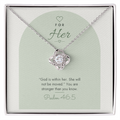 14K white gold finish Christian Love Knot necklace for Her on "For Her" Psalm 46:5 modern message card in two-tone standard gift box