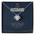 14K white gold finish Christian Love Knot necklace for Husband on "To My Husband" message card (1 Corinthians 13:4-7) in standard gift box