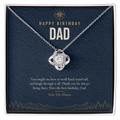 14K white gold finish Birthday Love Knot necklace for Dad on "Happy Birthday Dad" message card in standard gift box