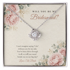14K white gold finish Bridesmaid Proposal Love Knot necklace for Bridesmaid on "Will You Be My Bridesmaid?" message card in standard gift box