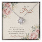 14K white gold finish Wedding Love Knot necklace for Bride on "To My Bride" message card in standard gift box