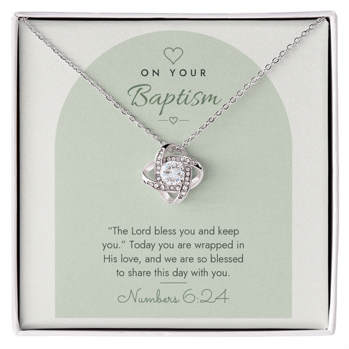 Baptism Love Knot Necklace – Modern Card