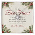 Silver Love Knot necklace for best friend displayed on To My Best Friend message card