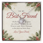 Silver Love Knot necklace for best friend displayed on To My Best Friend message card
