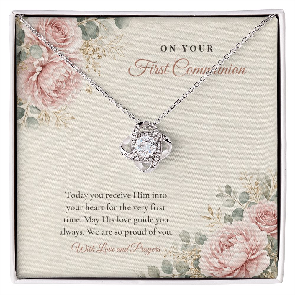First Communion Love Knot Necklace for Her