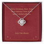 Christmas Love Knot necklace for Mom in white gold finish on Merry Christmas Mom message card