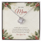 Love Knot necklace for Mom from Son laid on classic "The Greatest Gift" message card