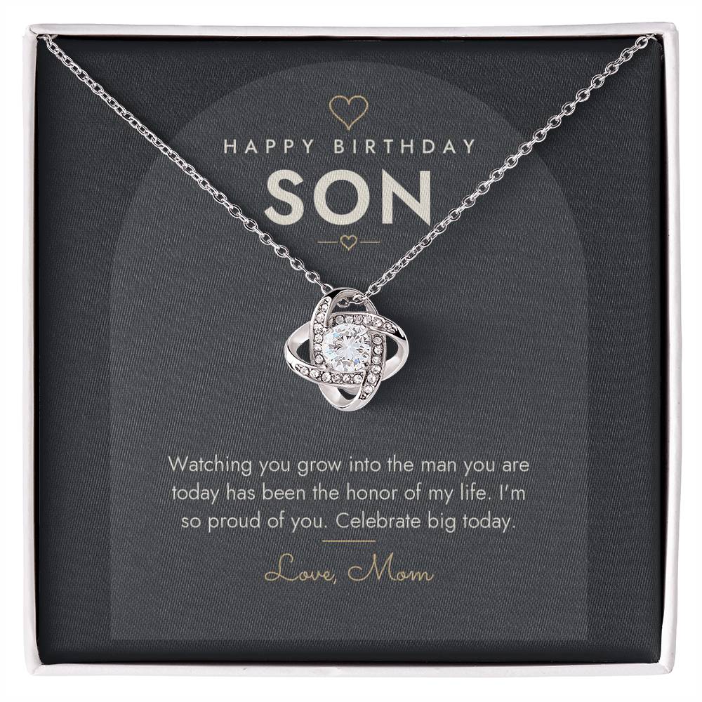Birthday Love Knot Necklace for Son – Modern Card