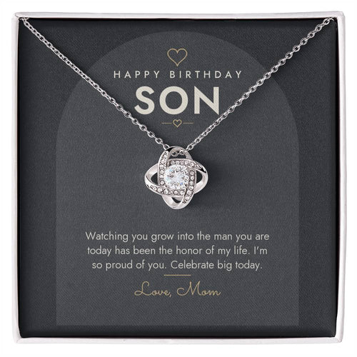 Birthday Love Knot Necklace for Son – Modern Card