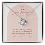 14K white gold finish Christian Love Knot necklace for Granddaughter on "To My Granddaughter" Numbers 6:24-26 modern message card in two-tone standard gift box