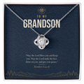 14K white gold finish Christian Love Knot necklace for Grandson on "To My Grandson" message card (Numbers 6:24-26) in standard gift box