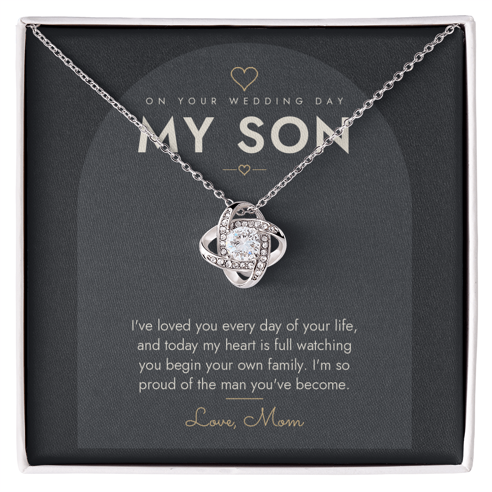 Wedding Day Love Knot Necklace for Groom – Modern Card