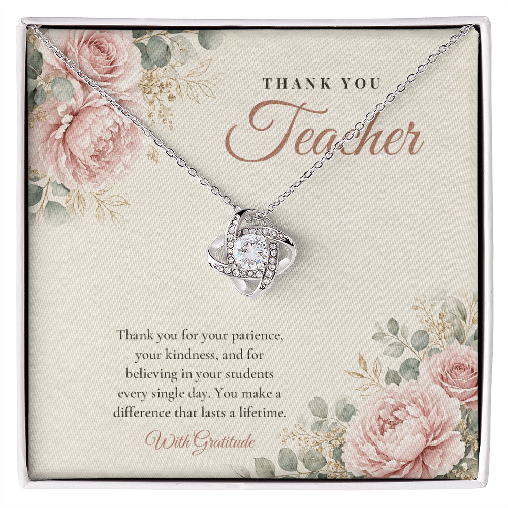 Thank You Love Knot Necklace for Teacher