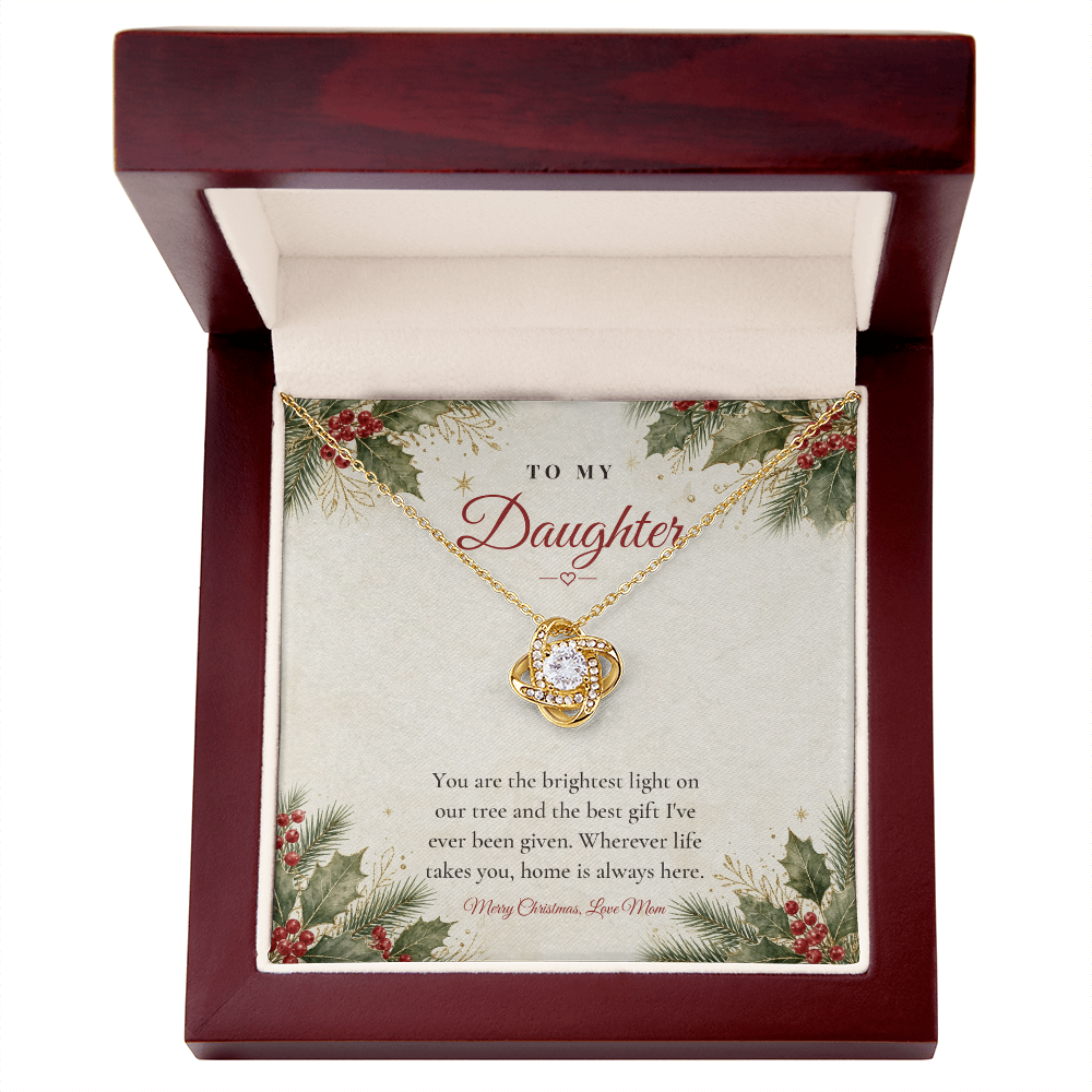 18K yellow gold finish Love Knot necklace for Daughter with classic message card in mahogany luxury gift box