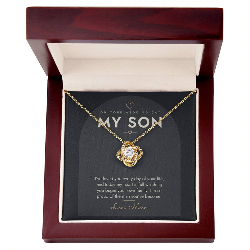 Wedding Day Love Knot Necklace for Groom – Modern Card