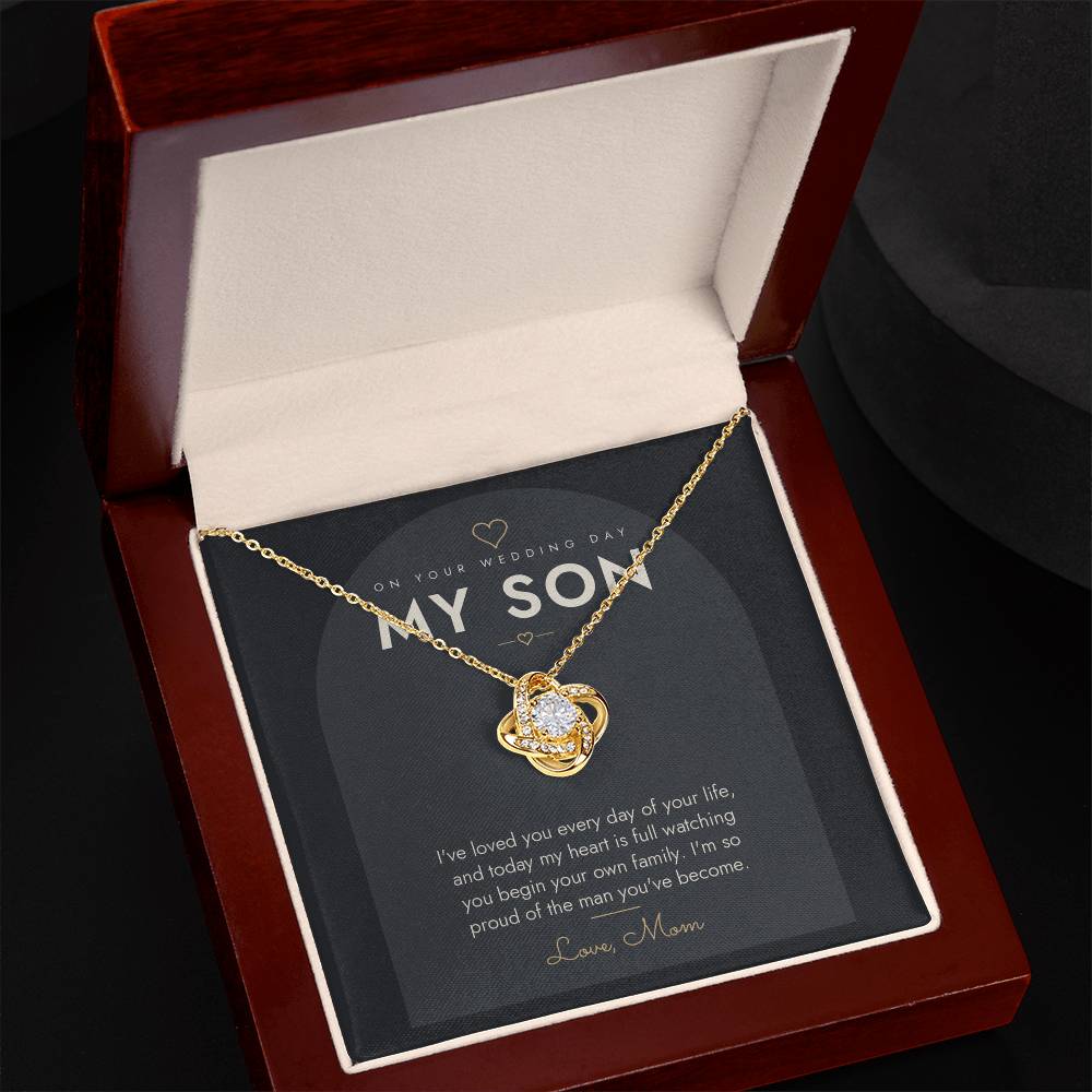 Wedding Day Love Knot Necklace for Groom – Modern Card