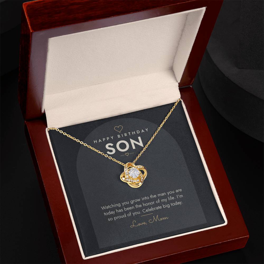 Birthday Love Knot Necklace for Son – Modern Card