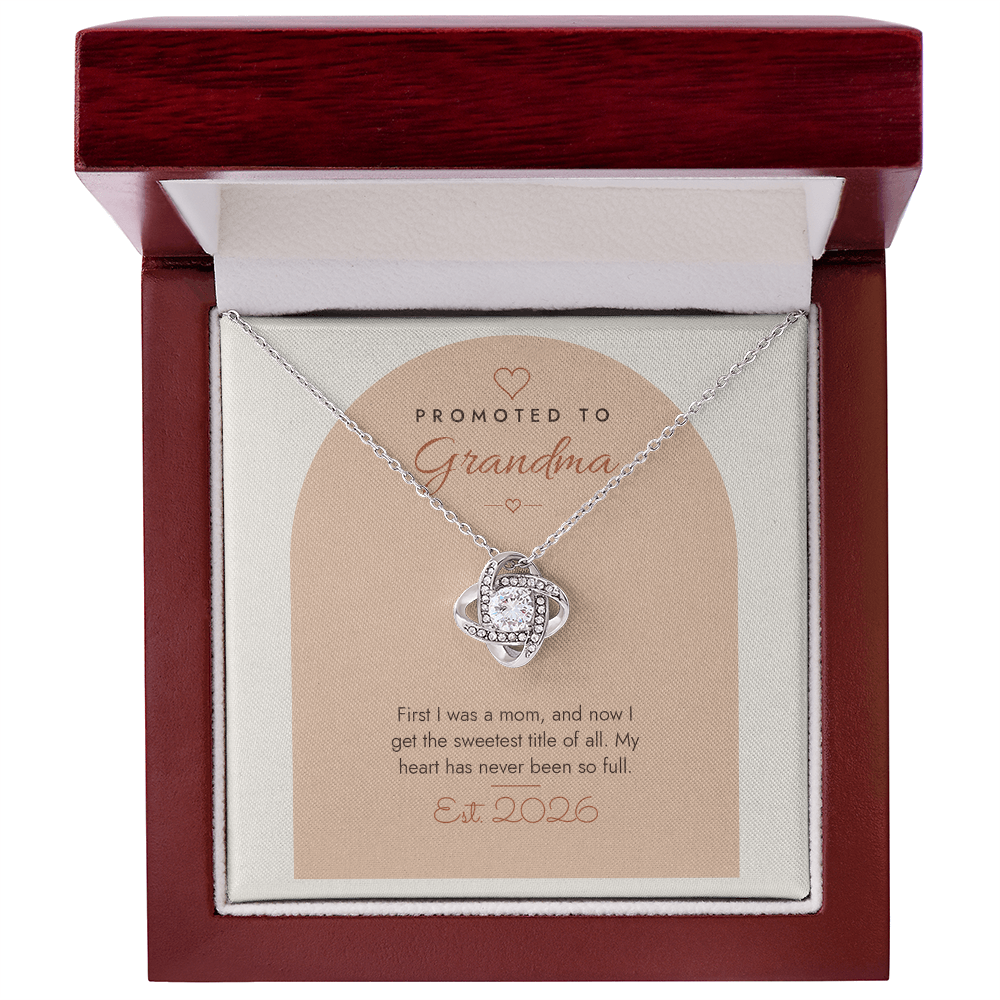 Pregnancy Announcement Love Knot Necklace for Grandma – Modern Card