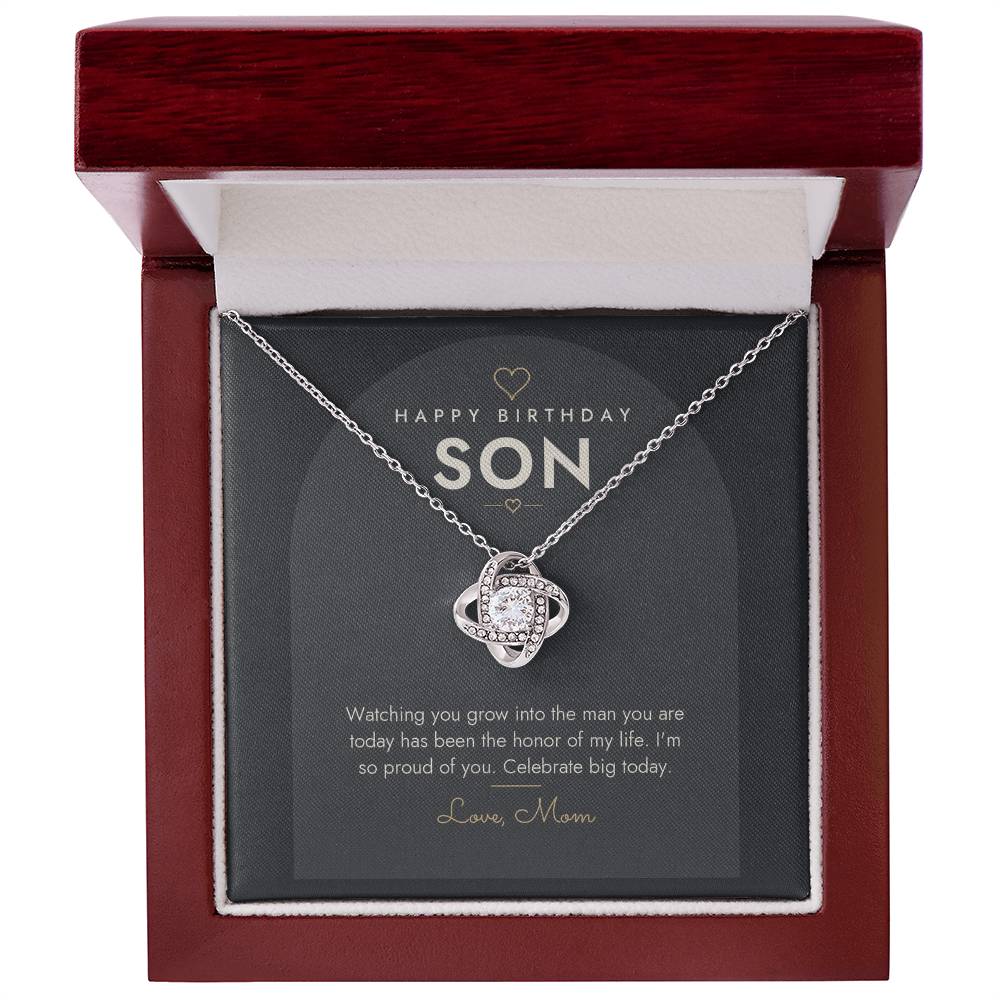 Birthday Love Knot Necklace for Son – Modern Card