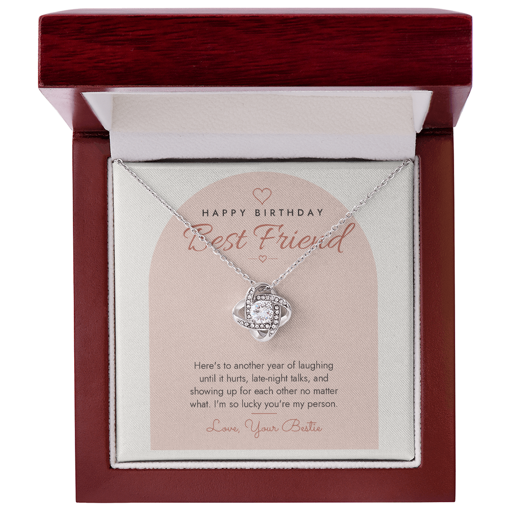 Birthday Love Knot Necklace for Best Friend – Modern Card