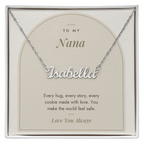 Custom name necklace for nana – Modern Arch pendant with To My Nana message card, view 1
