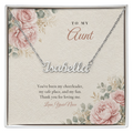 Silver finish Aunt name necklace on pink rose floral "To My Aunt" message card – name necklace for Aunt