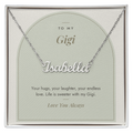 Custom name necklace for gigi – Modern Arch pendant with To My Gigi message card, view 1
