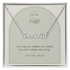 Custom name necklace for gigi – Modern Arch pendant with To My Gigi message card, view 1