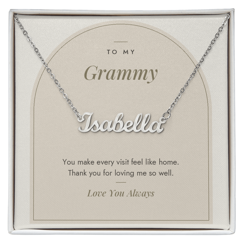 Custom name necklace for grammy – Modern Arch pendant with To My Grammy message card, view 1