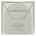Custom name necklace for granddaughter – Modern Arch pendant with To My Granddaughter message card, view 1