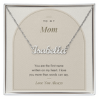 Custom name necklace for mom – Modern Arch pendant with To My Mom message card, view 1