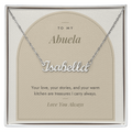 Custom name necklace for abuela – Modern Arch pendant with To My Abuela message card, view 1