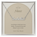 Custom name necklace for niece – Modern Arch pendant with To My Niece message card, view 1