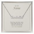 Silver finish Nana name necklace on minimalist white "To My Nana" message card – name necklace for Nana