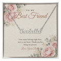 Silver custom name necklace for best friend on floral message card