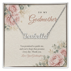 Silver finish Godmother name necklace on pink rose floral "To My Godmother" message card – name necklace for Godmother