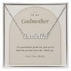 Custom name necklace for godmother – Modern Arch pendant with To My Godmother message card, view 1